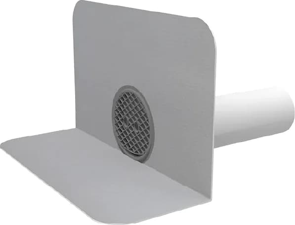 Round parapet spout with an integrated PVC membrane collar and grille